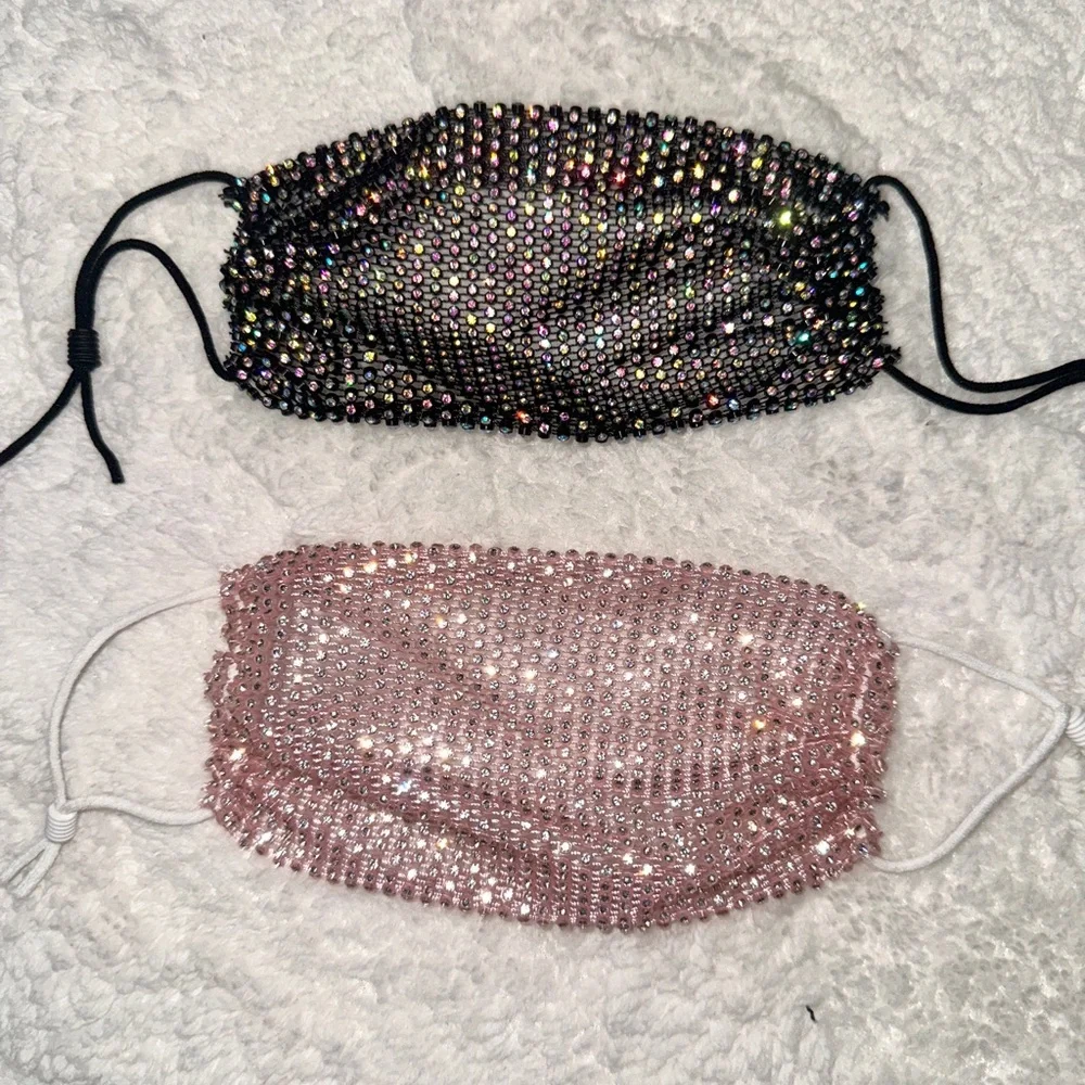 Rhinestone Mesh Face Mask Set of 2